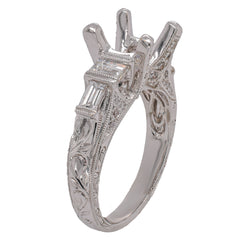 18K White Gold Diamond Semi-Mount Engagement Ring with Baguette Accents | 0.96 CTW, view 2