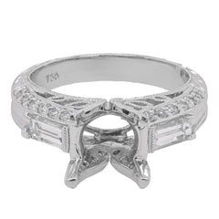 18K White Gold Diamond Semi-Mount Engagement Ring with Baguette Accents | 0.83 CTW, view 1