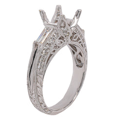 18K White Gold Diamond Semi-Mount Engagement Ring with Baguette Accents | 0.83 CTW, view 2