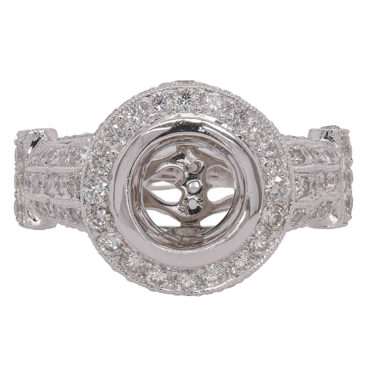 18K White Gold Diamond Halo Semi-Mount Engagement Ring | 1.28 CTW