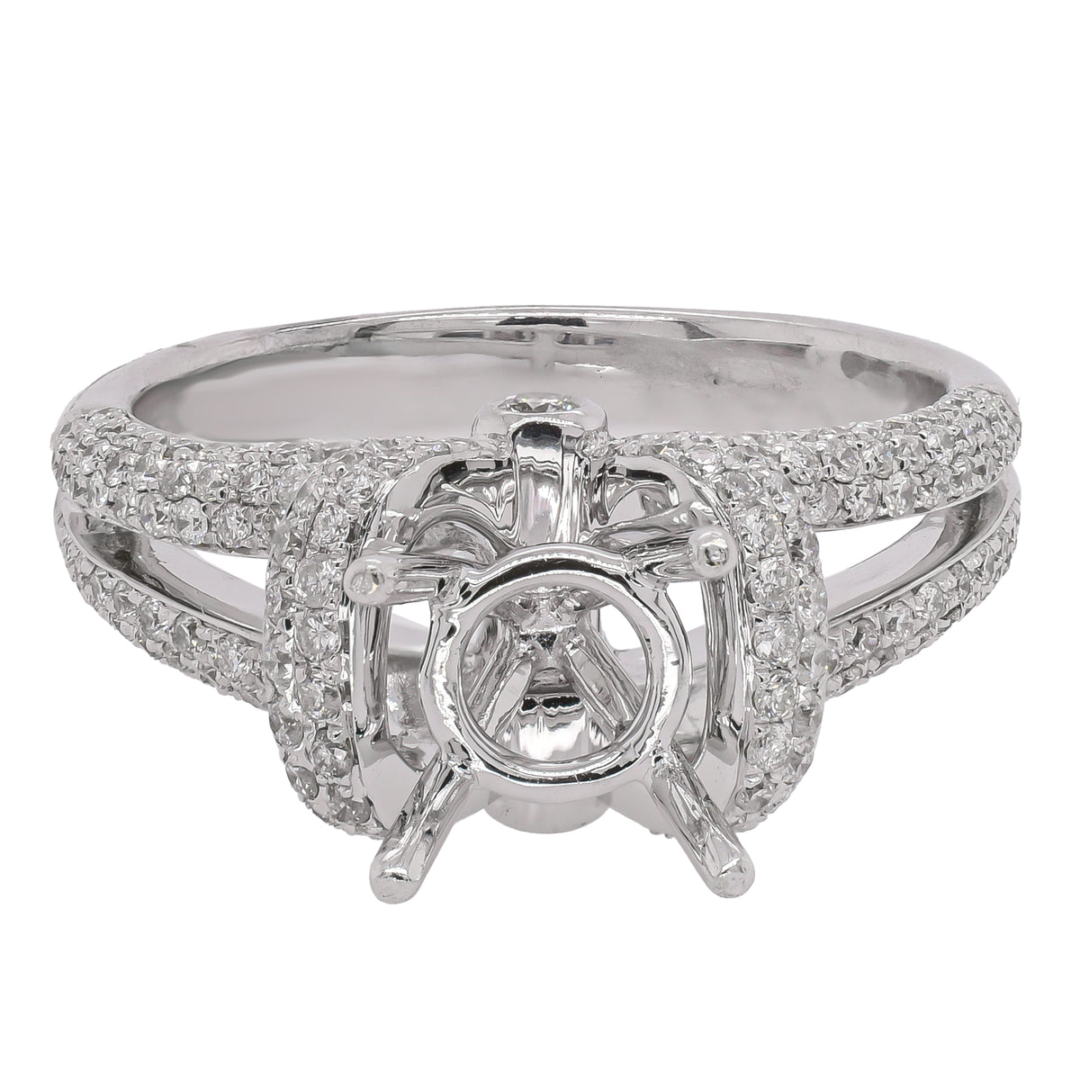 18K White Gold Diamond Split Shank Semi-Mount Engagement Ring | 0.71 CTW