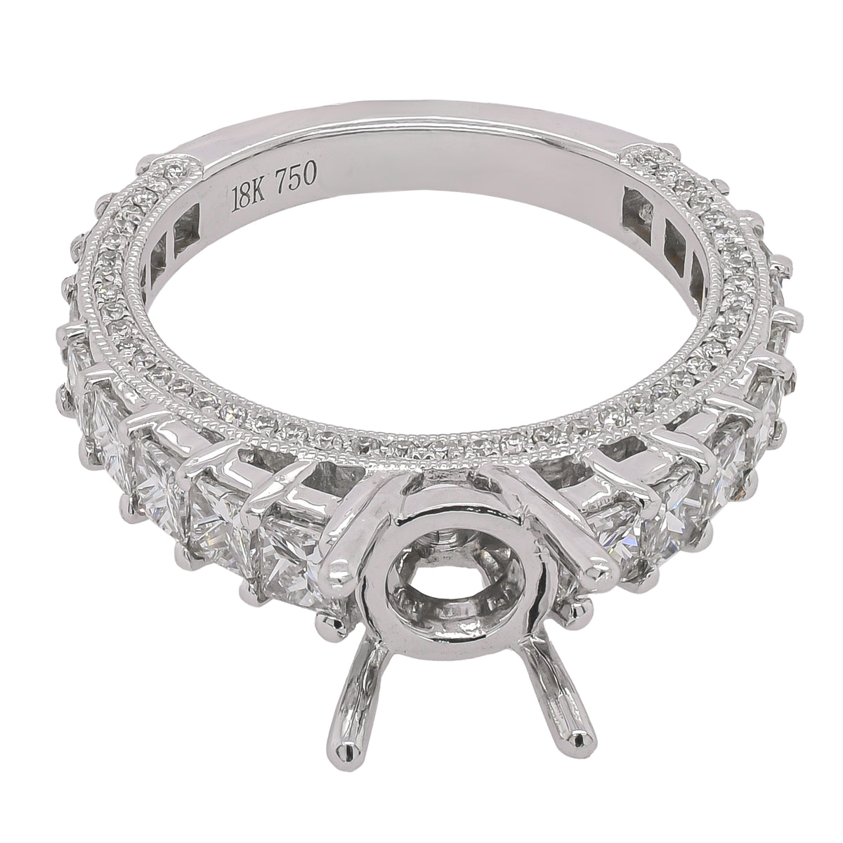 18K White Gold Princess & Round Diamond Engagement Ring | 1.76 CTW