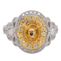18K Two-Tone Gold Yellow & White Diamond Antique-Style Semi-Mount Ring | 0.89 CTW, view 1