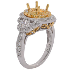 18K Two-Tone Gold Yellow & White Diamond Antique-Style Semi-Mount Ring | 0.89 CTW, view 2