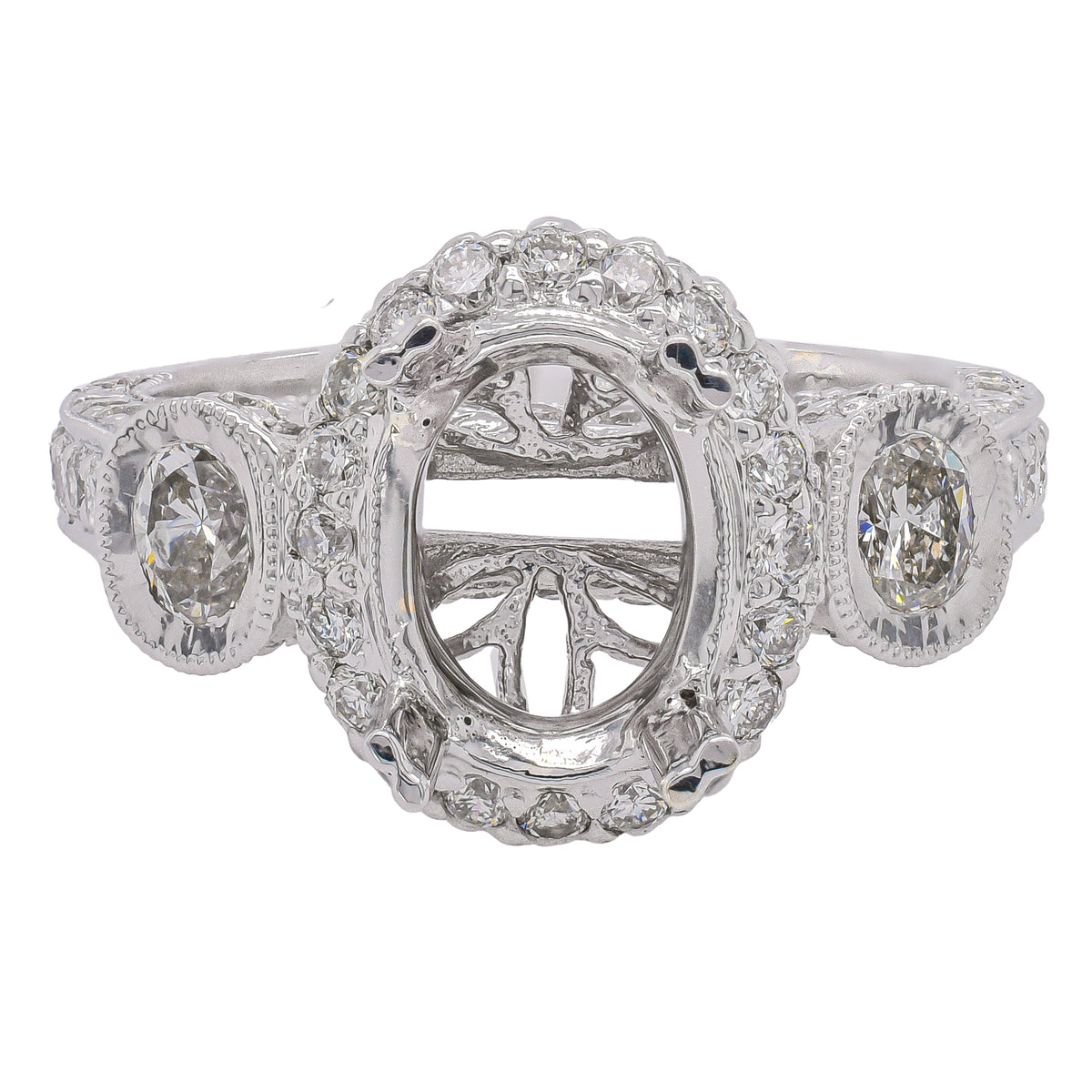 18K White Gold Three-Stone Diamond Semi-Mount Engagement Ring | 1.73 CTW