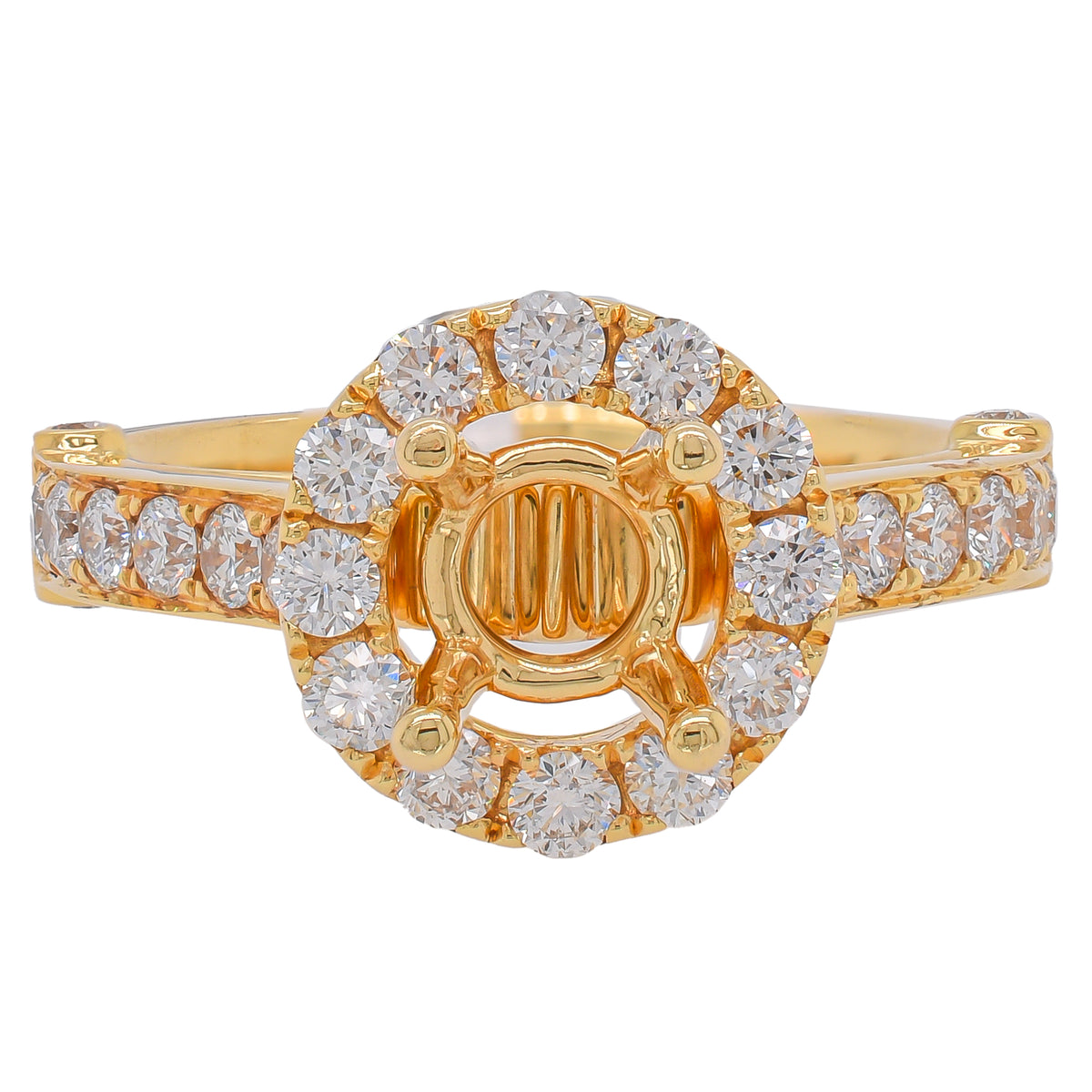 18K Yellow Gold Diamond Halo Semi-Mount Engagement Ring | 0.93 CTW