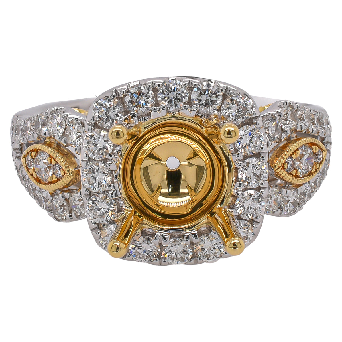 18K Two-Tone Gold Diamond Halo Semi-Mount Engagement Ring | 1.02 CTW