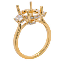 18K Yellow Gold Oval Three-Stone Hidden Halo Ring | LeeBrant, view 2