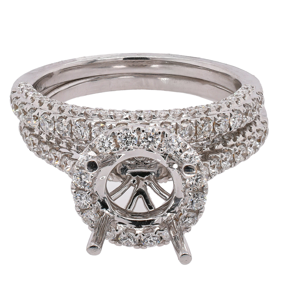 18K White Gold Diamond Semi-Mount Engagement Ring & Band | 0.98 CTW