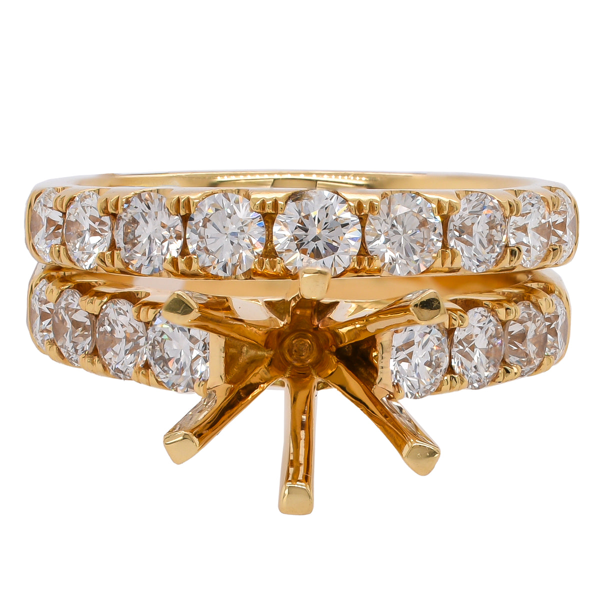 18K Yellow Gold Six-Prong Ring Setting & Diamond Band | LeeBrant