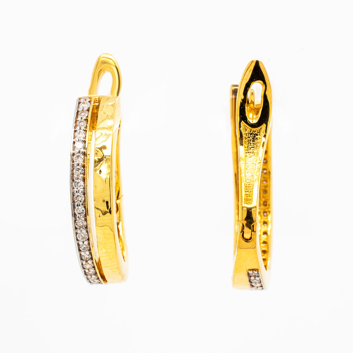 14K Yellow Gold Channel Diamond Huggie Earrings