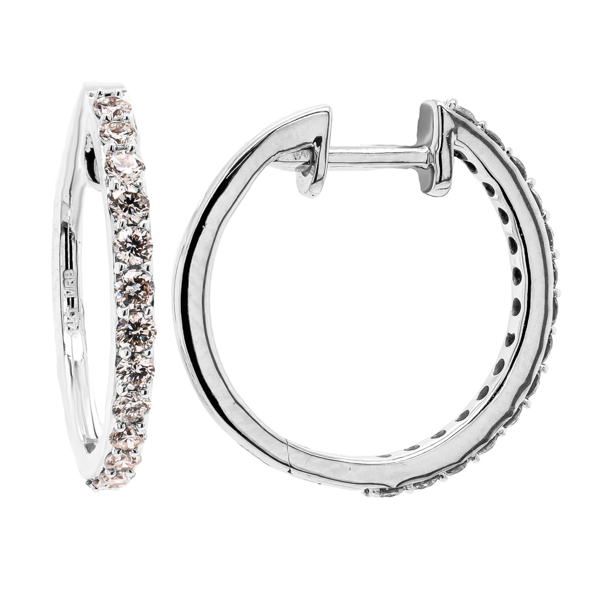 14K White Gold Diamond Hoop Earrings 1 x 20MM
