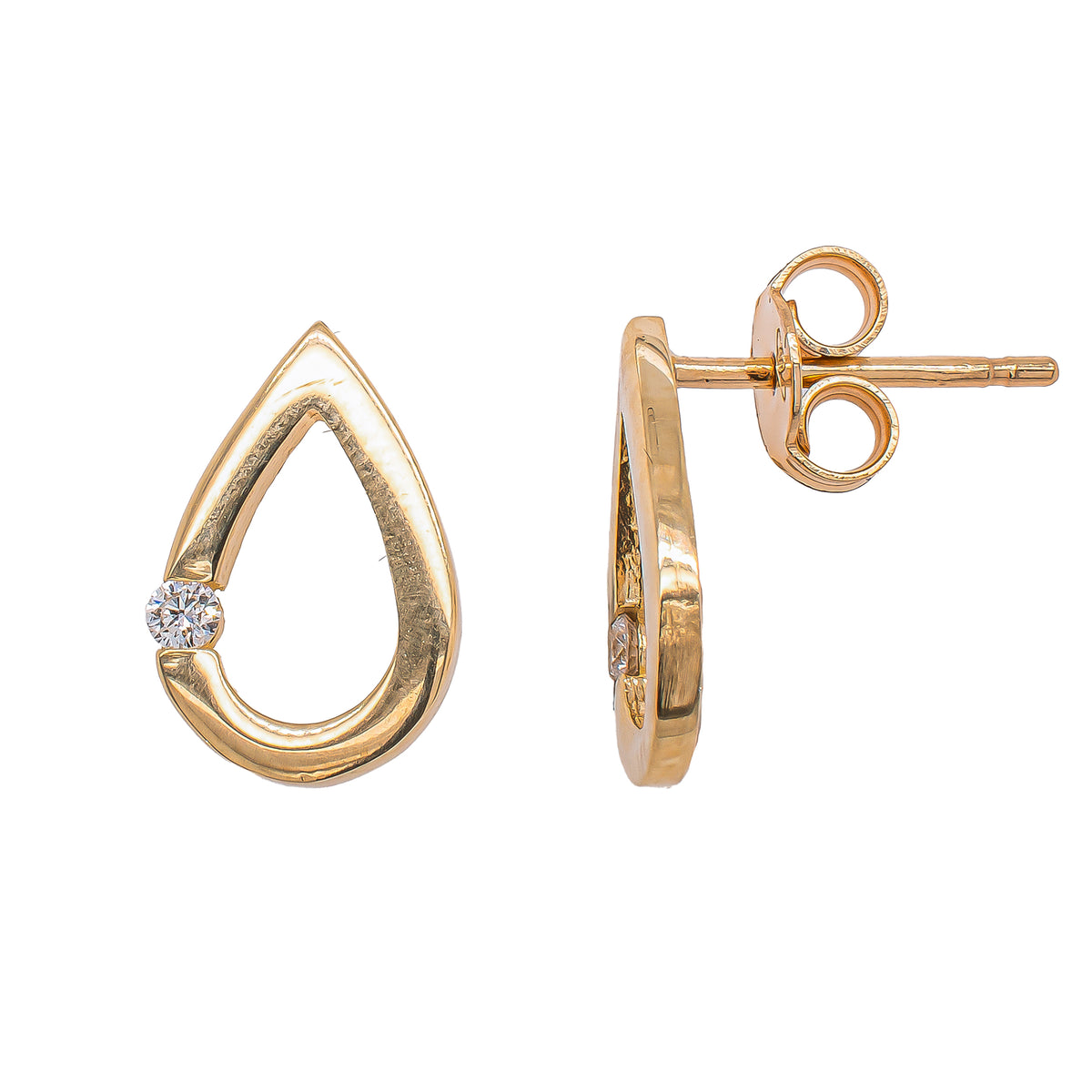 14K Yellow Gold Pear Shaped Diamond Stud Earring