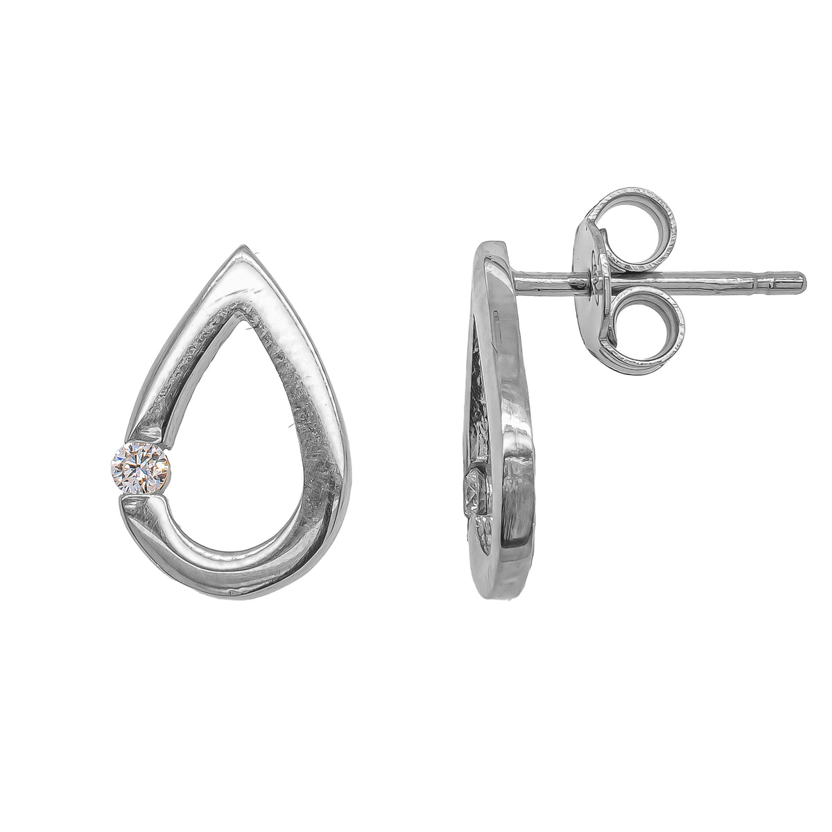 14K White Gold Pear Shaped Diamond Stud Earring