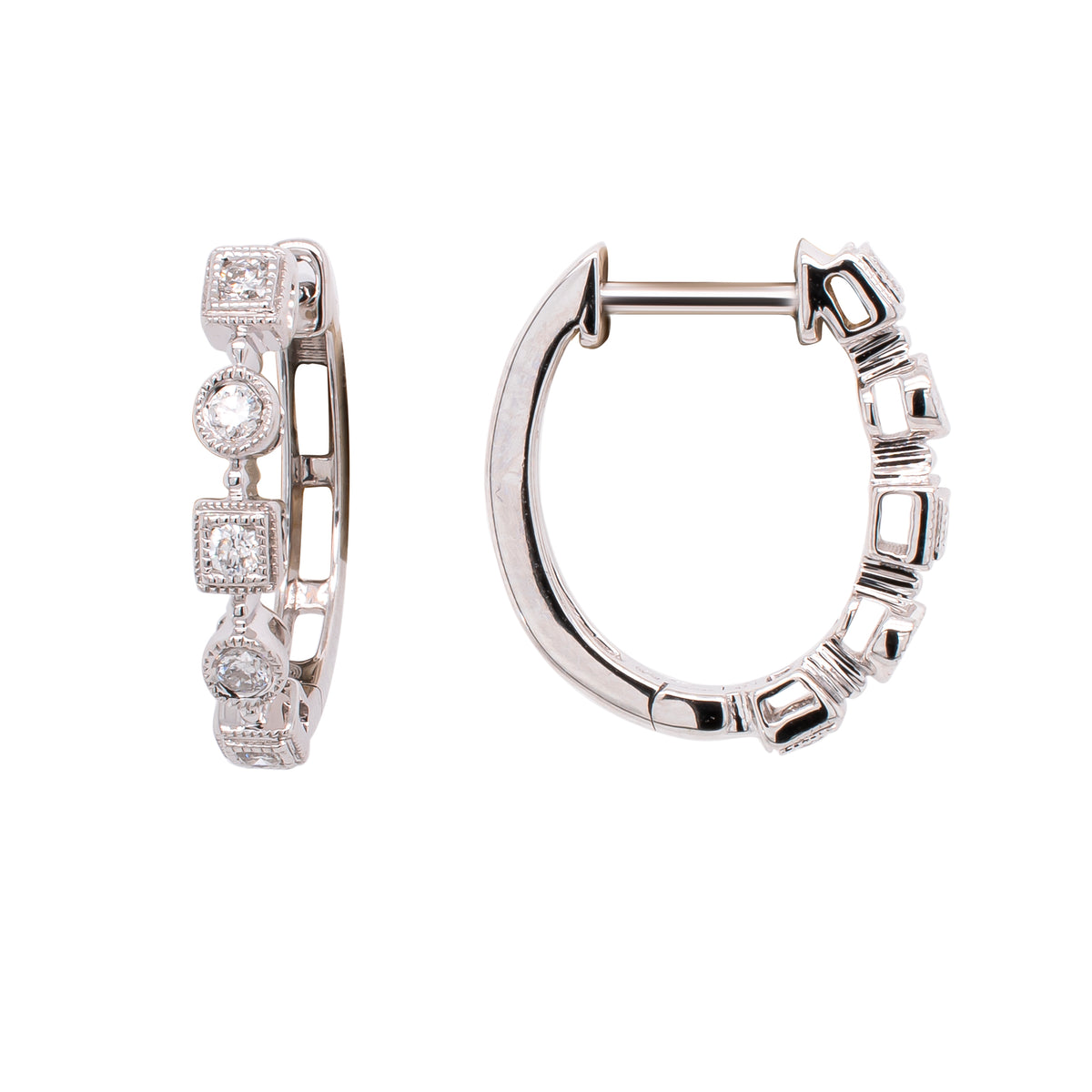 14K White Gold Geometric Diamond Hoop Earrings | 0.17 CTW