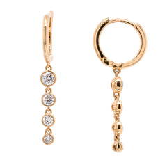 18K Yellow Gold Dangle Bezel Diamond Earrings, view 2