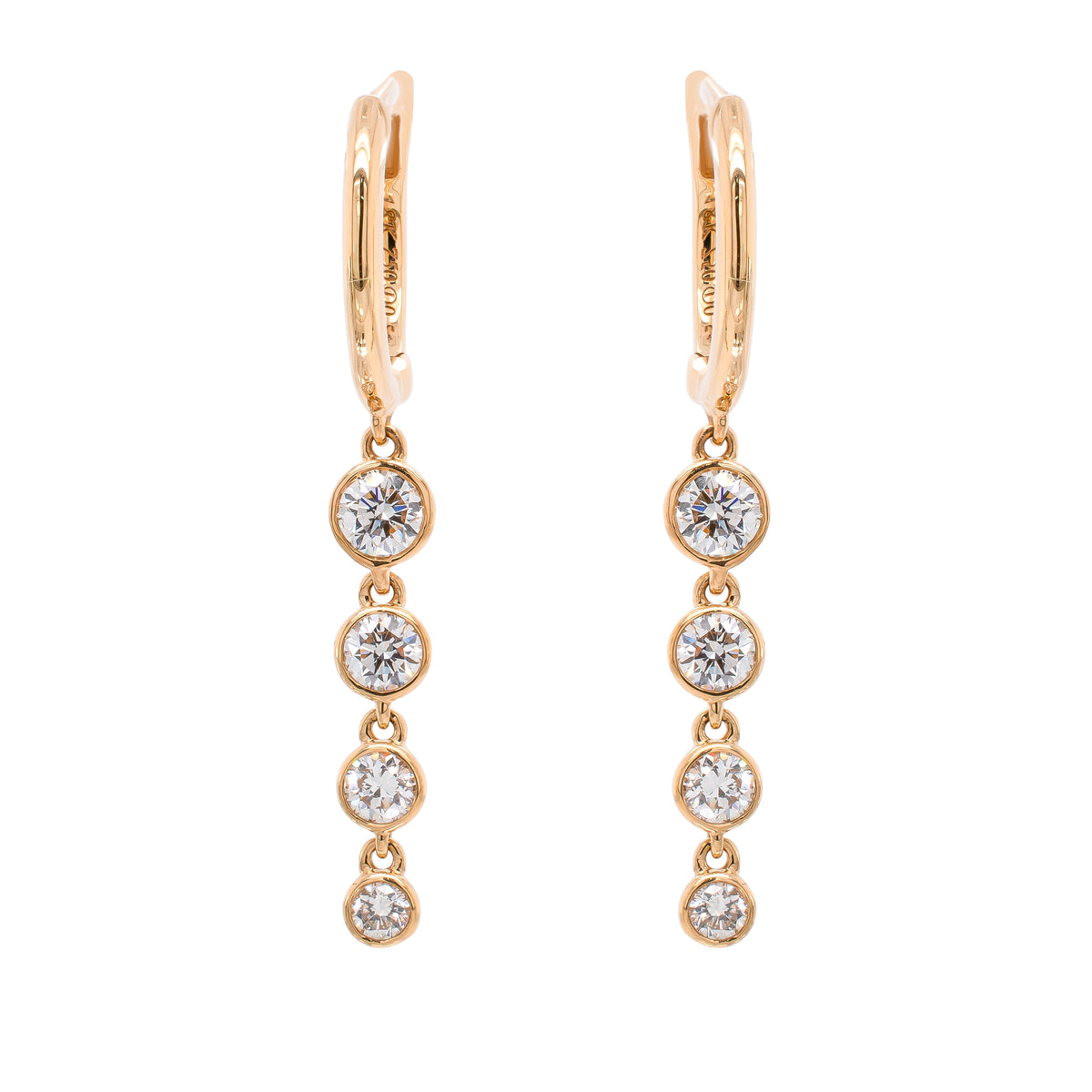 18K Yellow Gold Dangle Bezel Diamond Earrings