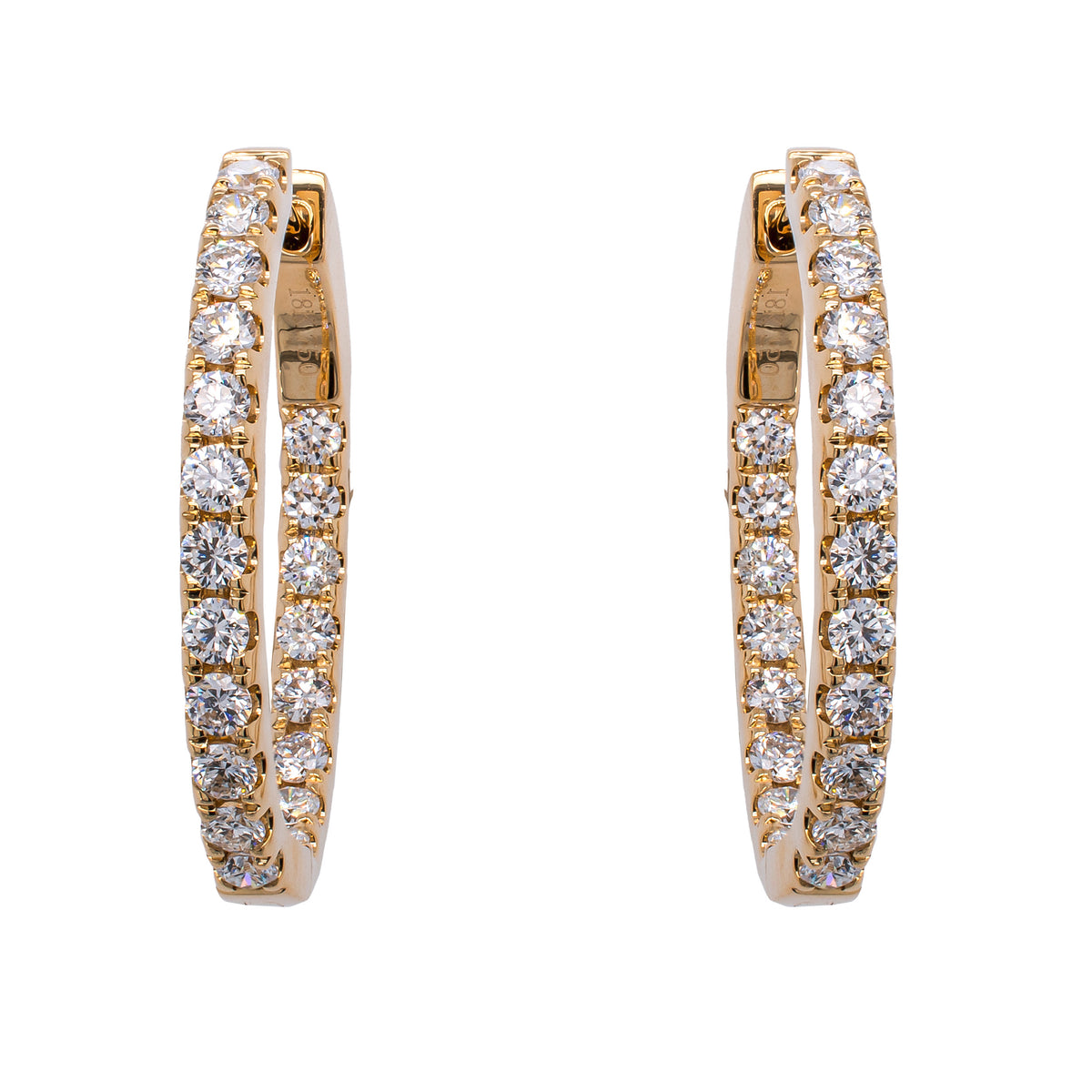 18K Yellow Gold Narrow Diamond Hoop Earrings