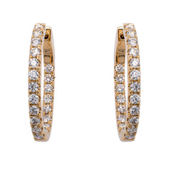 18K Yellow Gold Narrow Diamond Hoop Earrings, view 1
