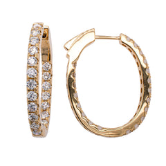 18K Yellow Gold Narrow Diamond Hoop Earrings, view 2