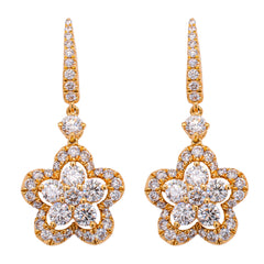 18K Yellow Gold Floating Flower Diamond Stud Dangle Earrings, view 1
