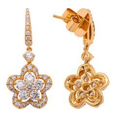 18K Yellow Gold Floating Flower Diamond Stud Dangle Earrings, view 2