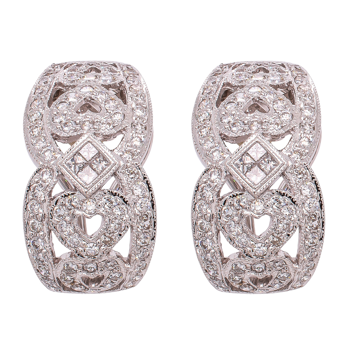 18K White Gold Filigree Antique Diamond Earrings