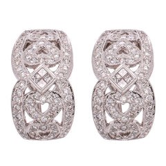 18K White Gold Filigree Antique Diamond Earrings, view 1