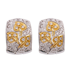 18K White Gold with Yellow Gold Leaf Huggie Earrings, view 1