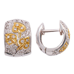 18K White Gold with Yellow Gold Leaf Huggie Earrings, view 2