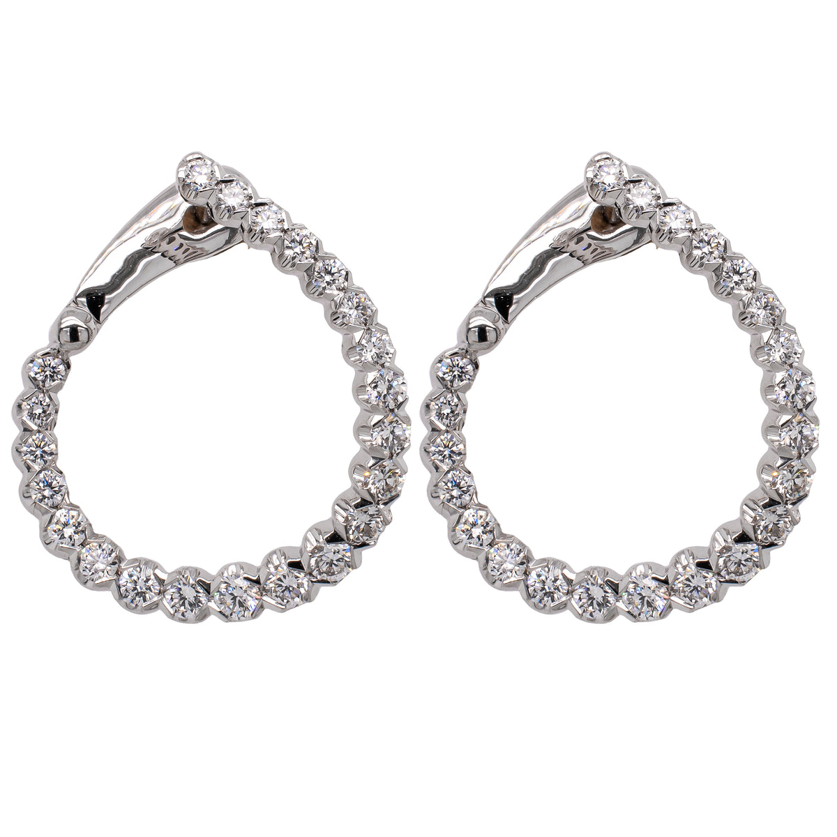 14K White Gold Small Diamond Bypass Hoop Earrings