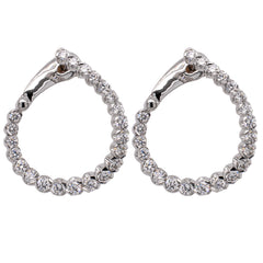 14K White Gold Small Diamond Bypass Hoop Earrings, view 1
