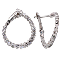 14K White Gold Small Diamond Bypass Hoop Earrings, view 2