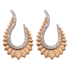 14K Yellow Gold Fluted Matte Twisted Stud Diamond Earrings, view 1