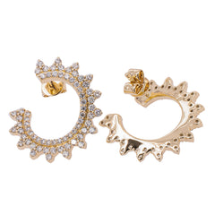14K Yellow Gold Diamond Sun Twisted Earrings, view 2