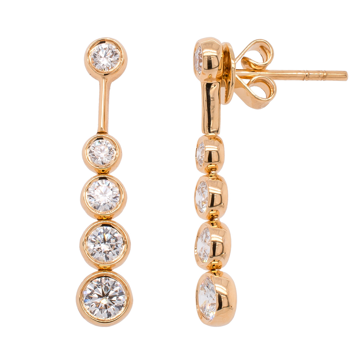 18K Yellow Gold Diamond Drop Bezel Earrings