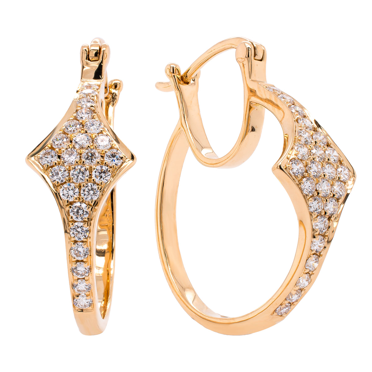 18K Yellow Gold Star Fashion Hinged Hoop Earrings