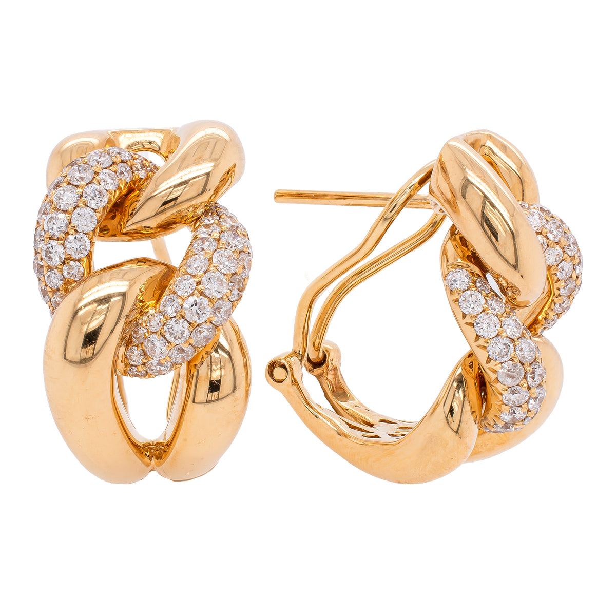 18K Yellow Gold Diamond Braid Omega Back Earrings