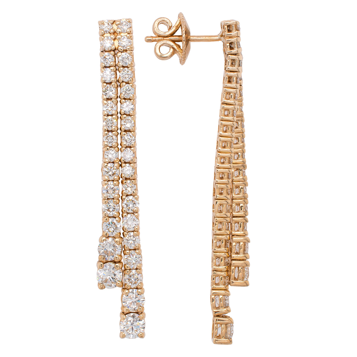 14K Yellow Gold Double Strand Dangle Stud Earrings