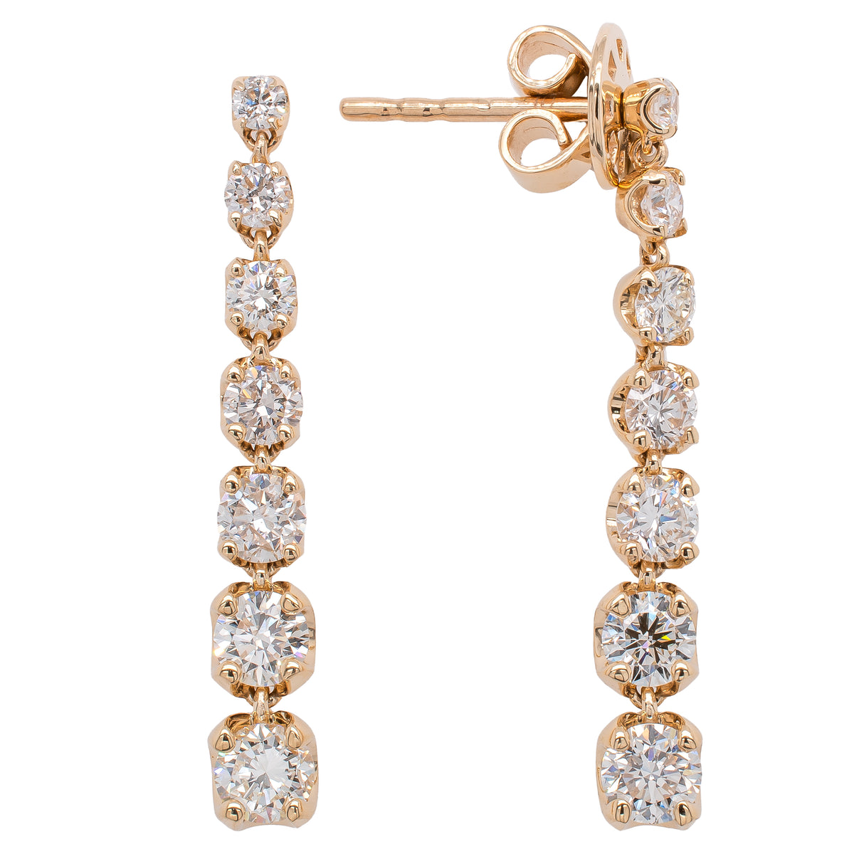 14K Yellow Gold 7-Stone Diamond Dangle Earrings on Studs