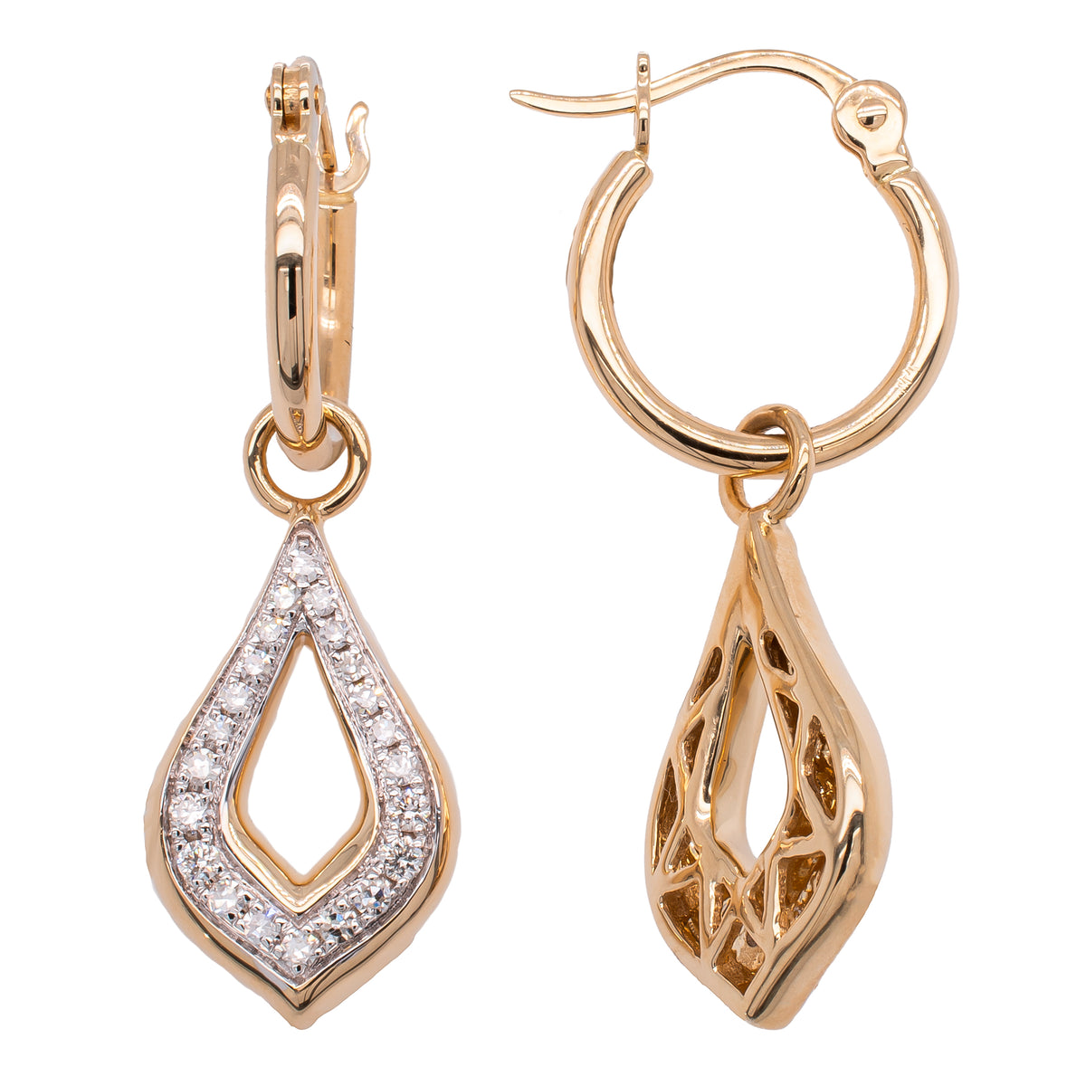 14K Yellow Gold Huggie Diamond Dangle Earrings