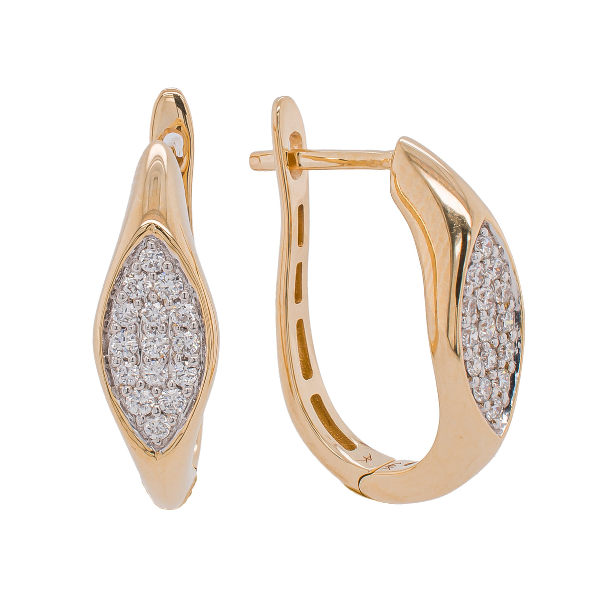 14K Yellow Gold Pavé Diamond Double Pointed Teardrop Earrings, 0.25 CTW