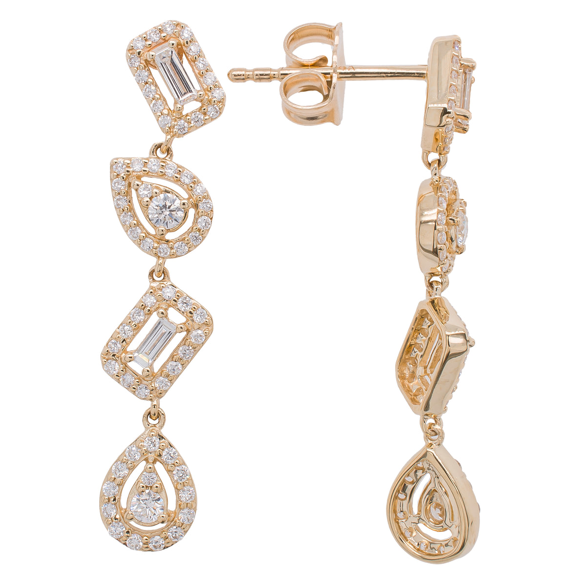 14K Yellow Gold Shape Diamond Halo Dangle Earrings on Studs