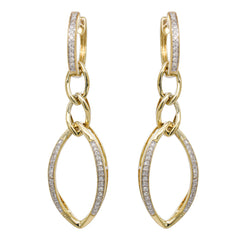 14K Yellow Gold Sharp Oval Diamond Dangle Earrings, view 1