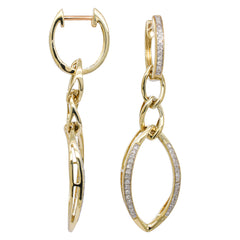 14K Yellow Gold Sharp Oval Diamond Dangle Earrings, view 2