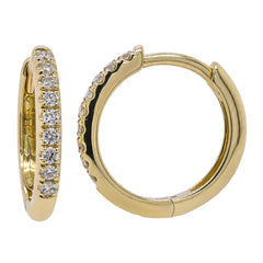 14K Yellow Gold Diamond Hoop Huggie Earrings 13x13mm, view 2