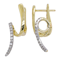 14K Yellow and White Gold Loop Diamond Leverback Earrings, view 2