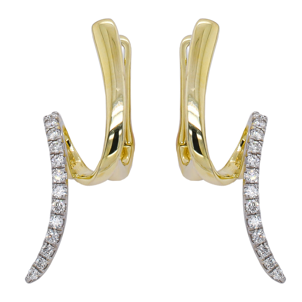 14K Yellow and White Gold Loop Diamond Leverback Earrings