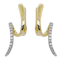 14K Yellow and White Gold Loop Diamond Leverback Earrings, view 1