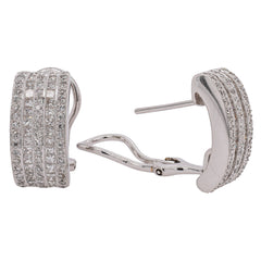 18K White Gold Curved Triple Bar Diamond Omega Back Earrings | 1.69 CTW, view 2